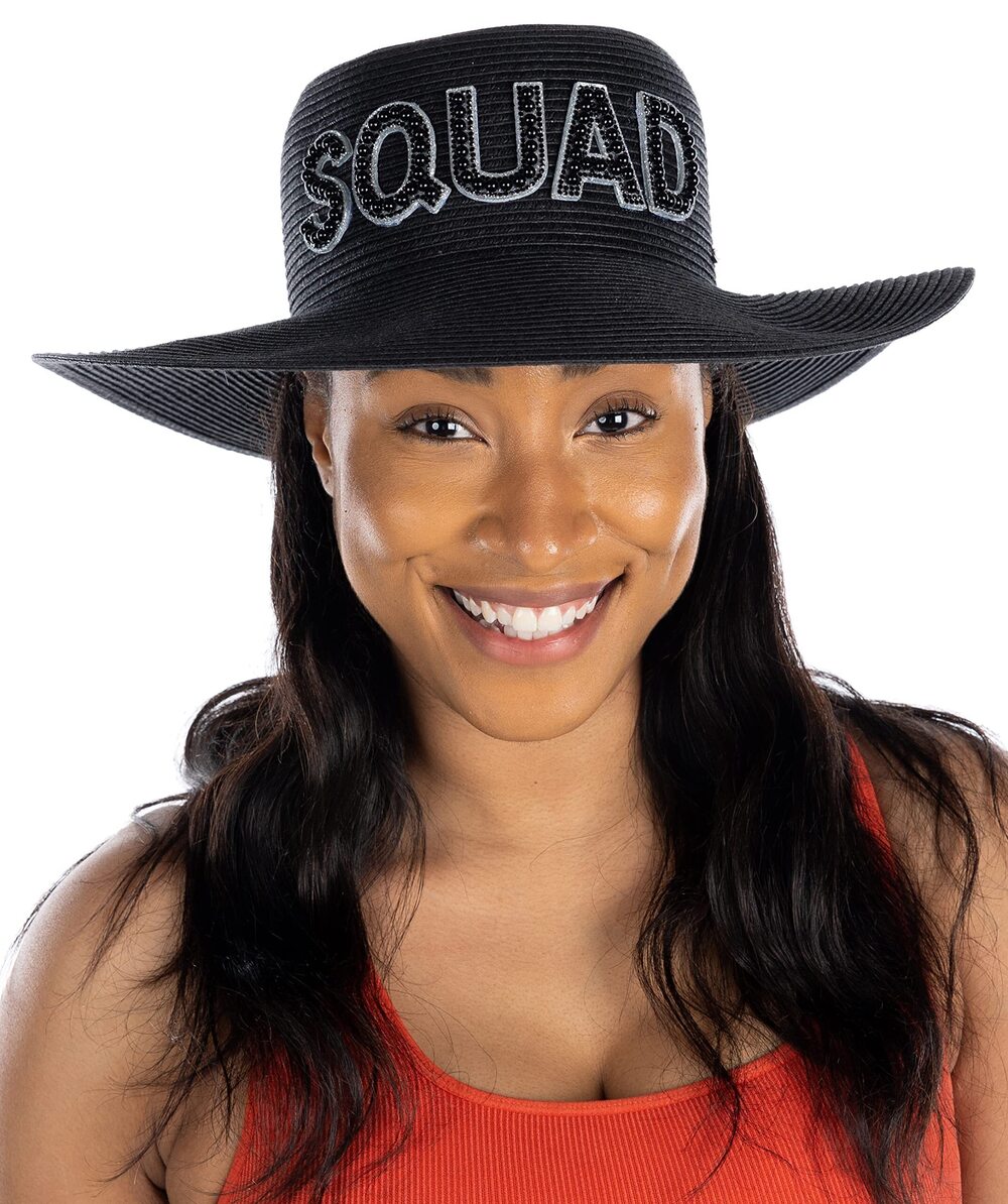 3032 Straw Hats  Bride & Squad Sun Hat with Pearl & Glitter Lettering
